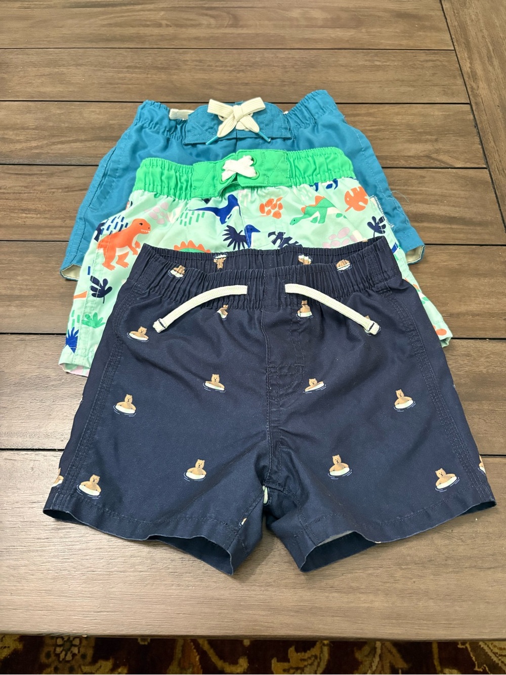 BOYS Navy, Aqua & Green Swim Trunks 3-Pack - Lifebuoy, Dino & Solid Styles